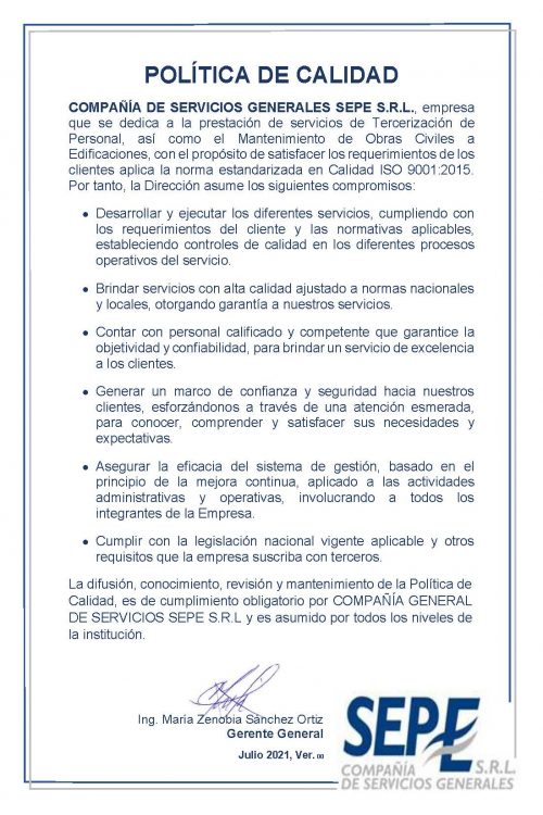 Política de Calidad CGS SEPE Ver.00_R01 Política de Calidad CGS SEPE Ver.00_R01